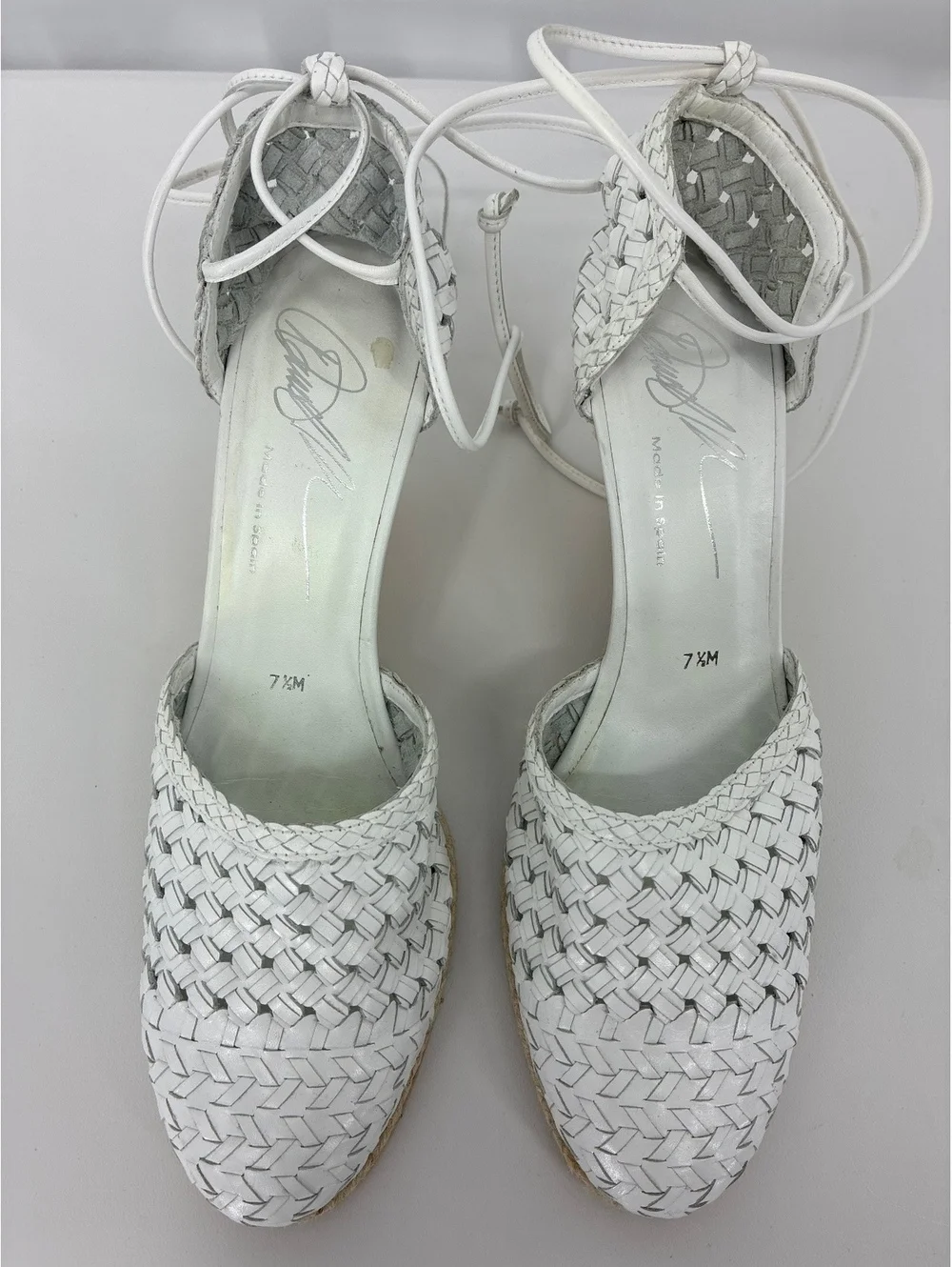 Donald J Pliner White Woven Leather Espadrille Wedge Sandals Size 7M